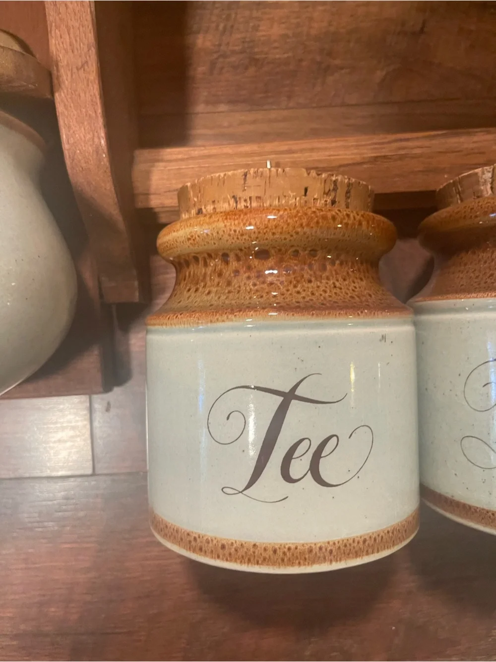 Wooden Scalloped Wall Shelf with 5 Schramberg German Ceramic Jars